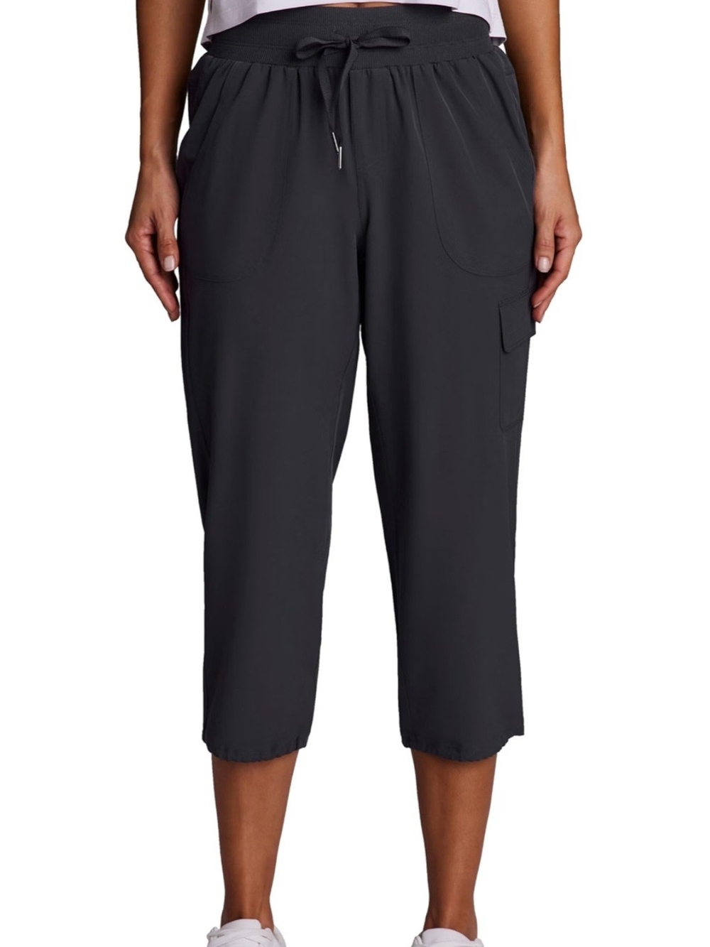 RBX Charcoal Drawstring Crop Cargo Capris Pants, XL
